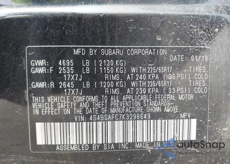 2019 Subaru Outback 2.5I Premium из США, поврежденный, VIN 4S4BSAFC7K3298649